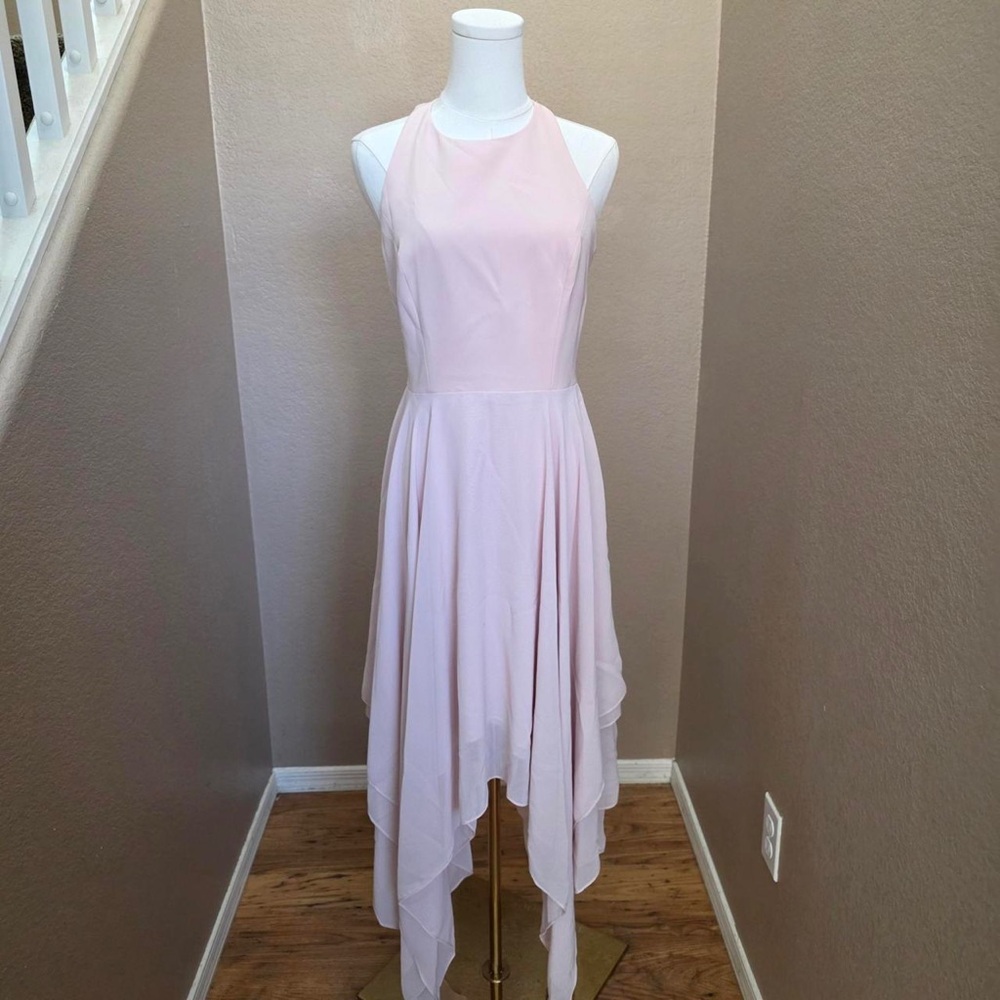 Aidan Mattox Pale Blush Halter High-Low Dress